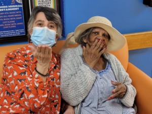Sally Knocker, Butterfly expert, and resident Nesha enjoy training together. (Avalon Care Centre)